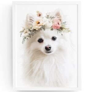 Watercolor White Pomeranian Dog Portrait Art Print – Unframed Fine Art Poster